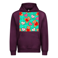 Mauve Wine valentines day teddy bears and cookies seamless pattern Urban Hoodie - BundleAndBundleShop