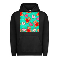 Pigment Black valentines day teddy bears and cookies seamless pattern Urban Hoodie - BundleAndBundleShop