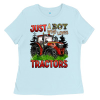 Baby Blue just a boy who loves tractors red tractor Ladies Tee - BarkalooDesign