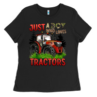 Black just a boy who loves tractors red tractor Ladies Tee - BarkalooDesign