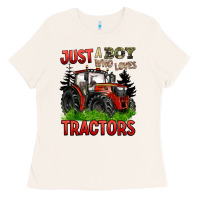 Bone just a boy who loves tractors red tractor Ladies Tee - BarkalooDesign