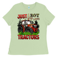 Matcha just a boy who loves tractors red tractor Ladies Tee - BarkalooDesign