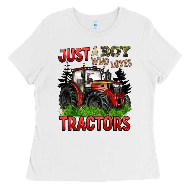 Just A Boy Who Loves Tractors Red Tractor Ladies Tee by BarkalooDesign | Teevron