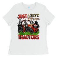 White just a boy who loves tractors red tractor Ladies Tee - BarkalooDesign