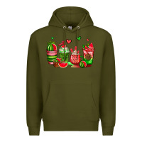 Army Green watermelon coffee cups Premium Hoodie - AdoDesignShop
