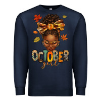 Navy october girl afro woman fall Premium Sweatshirt - texasbilliewilder