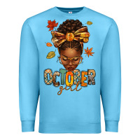 Ocean Blue october girl afro woman fall Premium Sweatshirt - texasbilliewilder