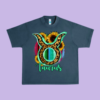 Taurus Zodiac Sign Sunflower Leopard Serape Urban Heavy Tee Designed By Ranaportraitstore