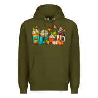 Army Green fall coffee cups Premium Hoodie - AdoDesignShop