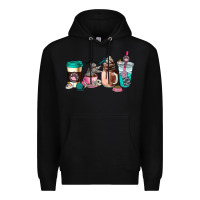 Black cat  coffee cup Premium Hoodie - AdoDesignShop
