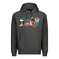 Charcoal Heather cat  coffee cup Premium Hoodie - AdoDesignShop