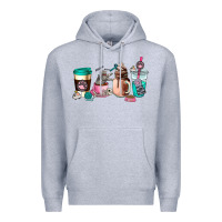 Heather Grey cat  coffee cup Premium Hoodie - AdoDesignShop