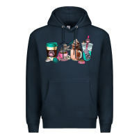 Navy cat  coffee cup Premium Hoodie - AdoDesignShop