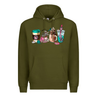 Army Green cat  coffee cup Premium Hoodie - AdoDesignShop