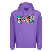 Purple cat  coffee cup Premium Hoodie - AdoDesignShop