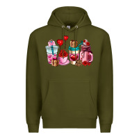 Army Green valentines day roses coffee cups Premium Hoodie - AdoDesignShop
