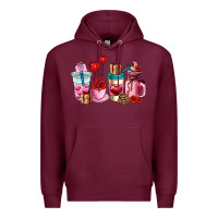 Burgundy valentines day roses coffee cups Premium Hoodie - AdoDesignShop