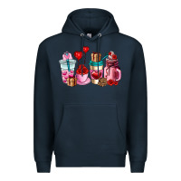 Navy valentines day roses coffee cups Premium Hoodie - AdoDesignShop