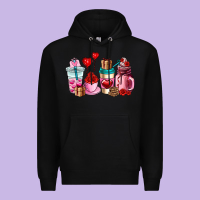Valentines Day Roses Coffee Cups Premium Hoodie Designed By Adodesignshop