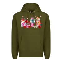 Army Green valentines day coffee cup Premium Hoodie - AdoDesignShop