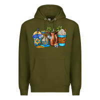 Army Green hannukah coffee cups Premium Hoodie - AdoDesignShop