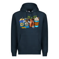 Navy hannukah coffee cups Premium Hoodie - AdoDesignShop