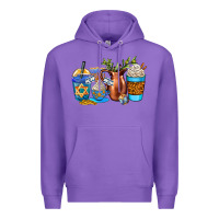 Purple hannukah coffee cups Premium Hoodie - AdoDesignShop