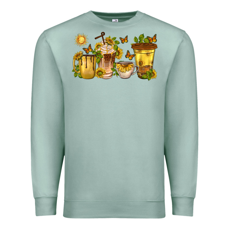 Sunflower Coffee Cups Premium Sweatshirt by texasbilliewilder | Teevron