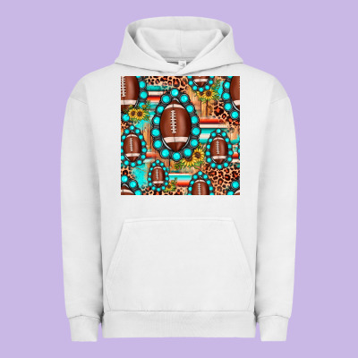Football Leopard Turquoise Gemstone Sunflower Seamless Pattern Urban Hoodie Designed By Jahusdesignshop