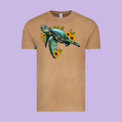 Sea Turtle With Sunflowers Vintage Tee Designed By Artiststas