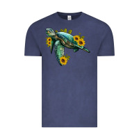 Vintage Denim sea turtle with sunflowers Vintage Tee - Artiststas