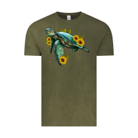 Vintage Olive sea turtle with sunflowers Vintage Tee - Artiststas