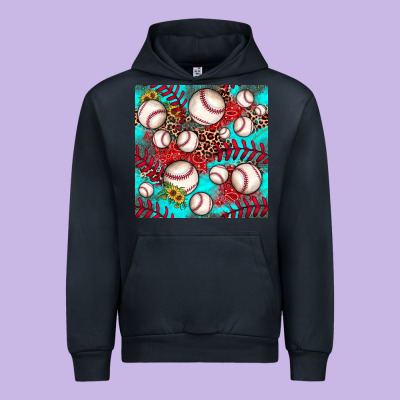 Baseball Leopard Turquoise Sunflower Seamless Pattern Urban Hoodie Designed By Jahusdesignshop