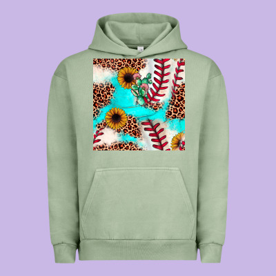 Baseball Leopard Turquoise Cactus Sunflower Seamless Pattern Urban Hoodie Designed By Jahusdesignshop