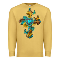 Antique Gold western cross with gemstone and sunflowers Premium Sweatshirt - texasbilliewilder