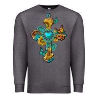 Charcoal Heather western cross with gemstone and sunflowers Premium Sweatshirt - texasbilliewilder