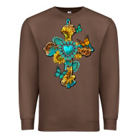 Chestnut western cross with gemstone and sunflowers Premium Sweatshirt - texasbilliewilder
