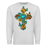 Dove Grey western cross with gemstone and sunflowers Premium Sweatshirt - texasbilliewilder