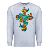 Heather Grey western cross with gemstone and sunflowers Premium Sweatshirt - texasbilliewilder