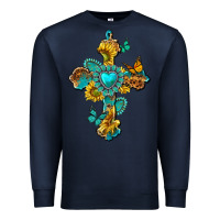 Navy western cross with gemstone and sunflowers Premium Sweatshirt - texasbilliewilder