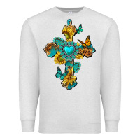 Oatmeal Heather western cross with gemstone and sunflowers Premium Sweatshirt - texasbilliewilder