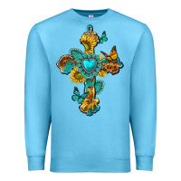 Ocean Blue western cross with gemstone and sunflowers Premium Sweatshirt - texasbilliewilder