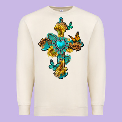 Premium Sweatshirt western cross with gemstone and sunflowers