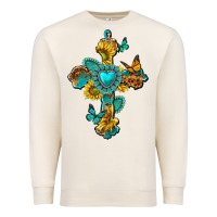 Sandshell western cross with gemstone and sunflowers Premium Sweatshirt - texasbilliewilder