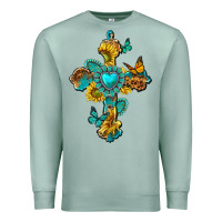 Seafoam western cross with gemstone and sunflowers Premium Sweatshirt - texasbilliewilder