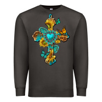 Smoke western cross with gemstone and sunflowers Premium Sweatshirt - texasbilliewilder