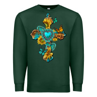 Sports Green western cross with gemstone and sunflowers Premium Sweatshirt - texasbilliewilder