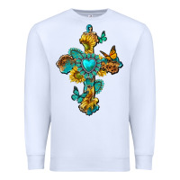 White western cross with gemstone and sunflowers Premium Sweatshirt - texasbilliewilder