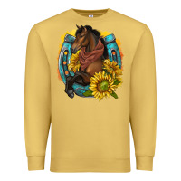 Antique Gold western horse with horseshoe Premium Sweatshirt - texasbilliewilder