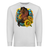 Dove Grey western horse with horseshoe Premium Sweatshirt - texasbilliewilder